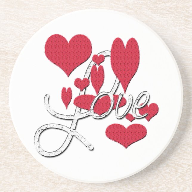 Porta-copos De Arenito Red Love Hearts (Frente)