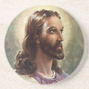 Porta-copos De Arenito Religioso Vintage, Cristo de Jesus Retrato com Hal