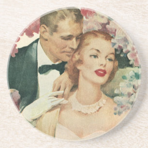 Porta-copos De Arenito Retrato do casamento vintage, Noiva retrorada e no