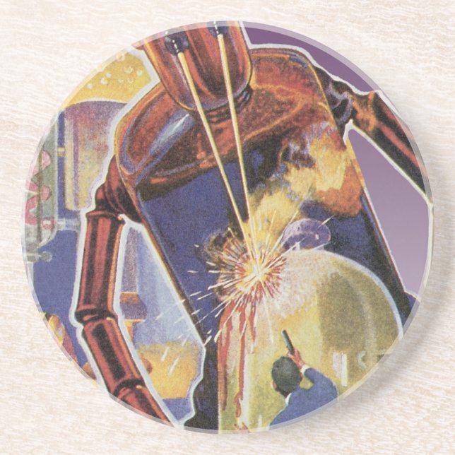 Porta-copos De Arenito Robô de ficção científica com olhais a laser (Frente)