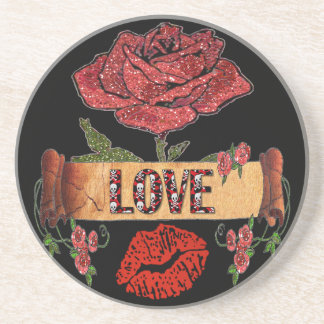 Porta-copos De Arenito Rosas Rockabilly RAB, Amor & Batom