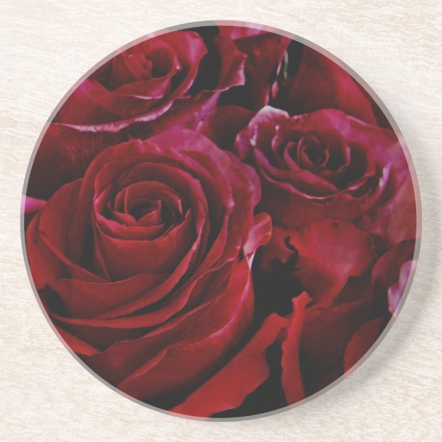 Porta-copos De Arenito Rosas vermelhas ao redor (Frente)