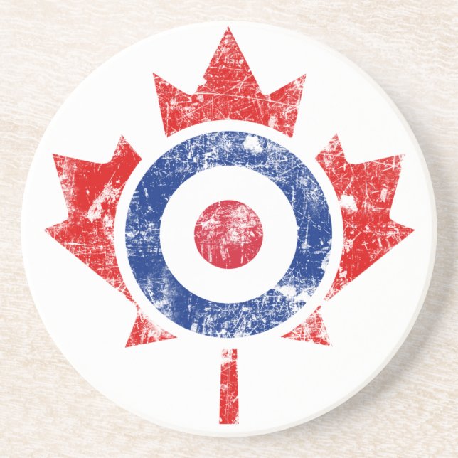 Porta-copos De Arenito Roundel Canada Curling Hockey Target Grunge (Frente)