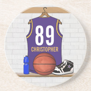 Porta-copos De Arenito Roxo Personalizado e Basquete Dourado