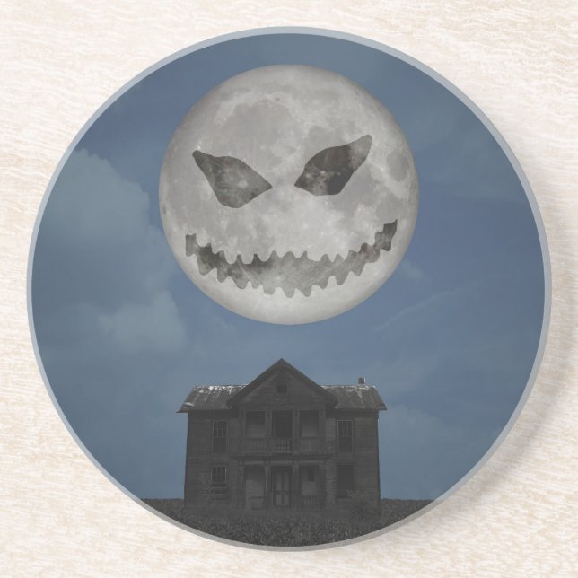 Porta-copos De Arenito Scary Jack O Lantern Halloween Moon (Frente)