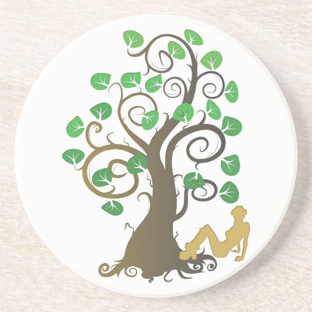 Porta-copos De Arenito Sentado embaixo da árvore (Frente)