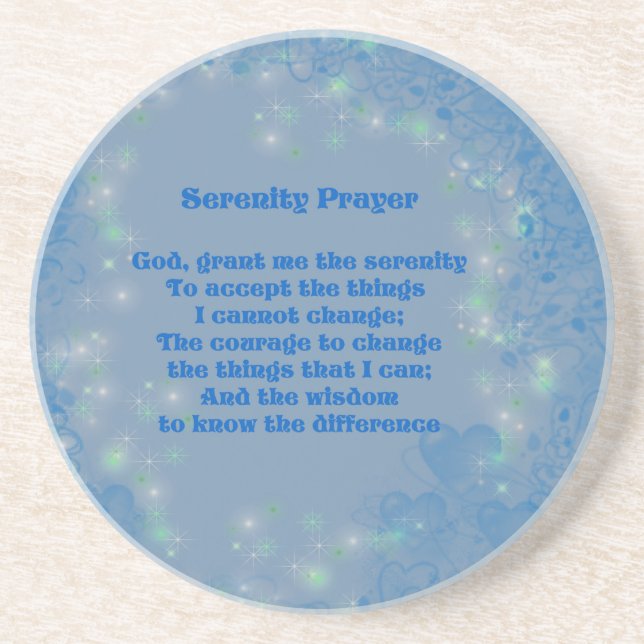 Porta-copos De Arenito Serenity Prayer Blue Hearts Inspiration (Frente)