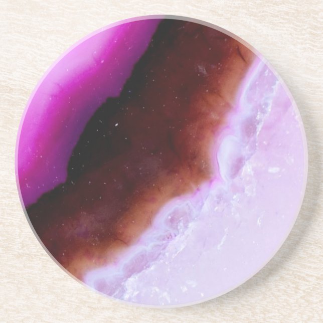 Porta-copos De Arenito Série Gemstone - Agato Roxo Com Quartz (Frente)