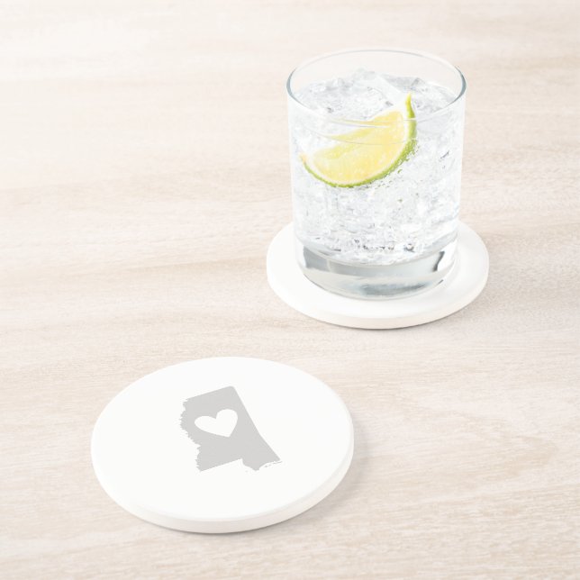 Porta-copos De Arenito Silhouette do estado do Heart Mississippi (Lateral)