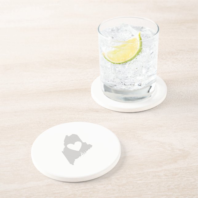 Porta-copos De Arenito Silhueta de estado do Heart Maine (Lateral)