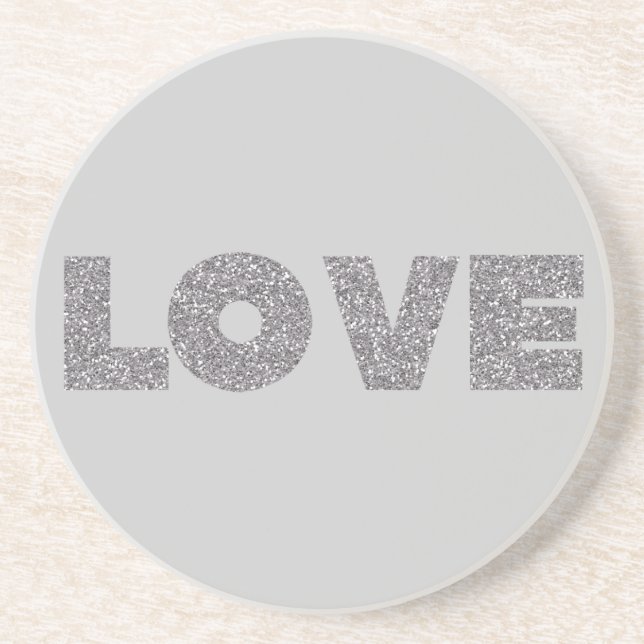 Porta-copos De Arenito Silver Glitter Love (Frente)