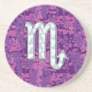 Porta-copos De Arenito Sinal de Scorpio Zodiac na Camo Digital Fuchsia Ro