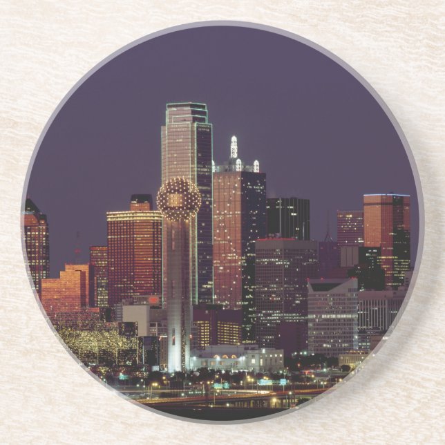 Porta-copos De Arenito Skyline da noite de Dallas, Texas (Frente)