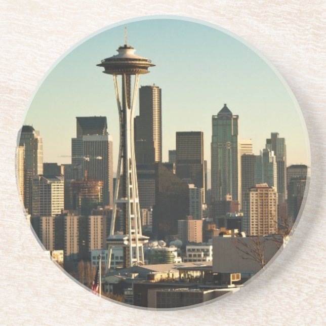 Porta-copos De Arenito Skyline de Seattle e agulha do centro do espaço (Frente)
