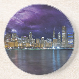 Porta-copos De Arenito Skyline do Spacey Chicago