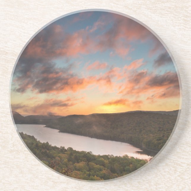 Porta-copos De Arenito Sol Vivo Sobre O Lago Das Nuvens No Outono (Frente)