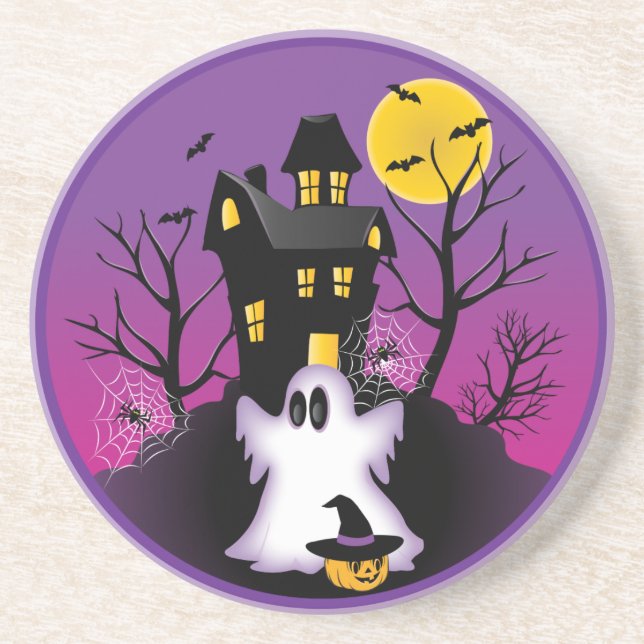 Porta-copos De Arenito Spooky Halloween Ghost (Frente)