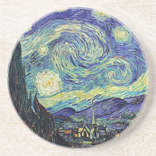 Porta-copos De Arenito Starry Night por van Gogh (Frente)