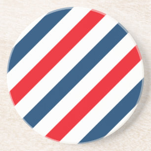 Porta-copos De Arenito Stripes Diagonais Tricolor (azul, branco e vermelh