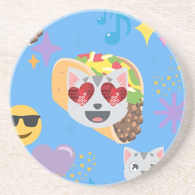 Porta-copos De Arenito taco cat emoji (Frente)