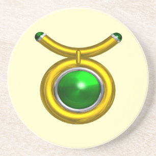 Porta-copos De Arenito TAURUS ZODIAC BIRTHDAY JEWEL Emerald, Creme Dourad