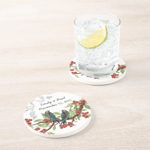 Porta-copos De Arenito Teal e Burgundy Vintage - Portas copos