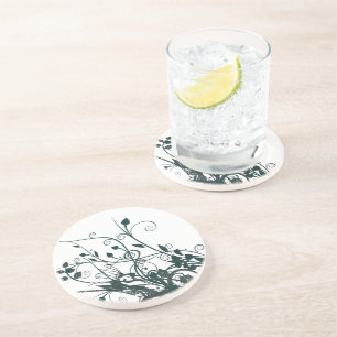 Porta-copos De Arenito Teal Leaf Swirls