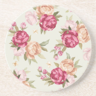 Porta-copos De Arenito Teste padrão bonito da peônia da cor no verde