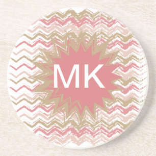 Porta-copos De Arenito Teste padrão coral de Chevron do ziguezague do Scr