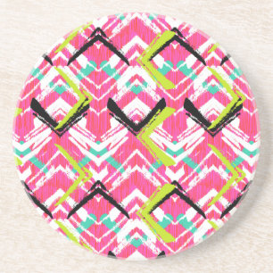 Porta-copos De Arenito Teste padrão de ziguezague cor-de-rosa tirado mão