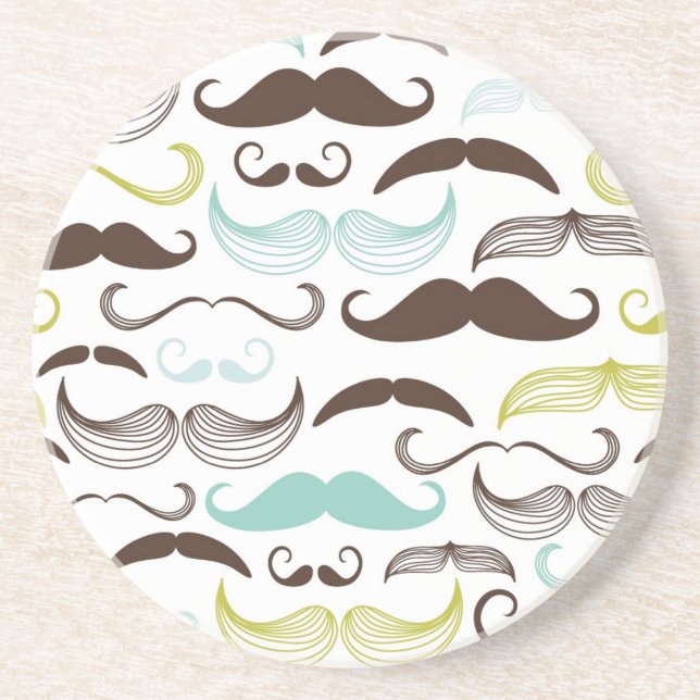 Porta-copos De Arenito Teste padrão do bigode, estilo retro 2 (Frente)
