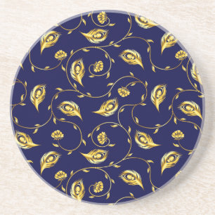 Porta-copos De Arenito Teste padrão do sari do pavão