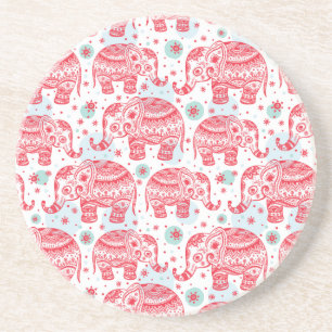 Porta-copos De Arenito Teste padrão étnico vermelho do elefante