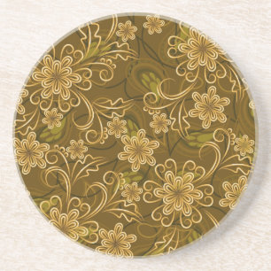 Porta-copos De Arenito Teste padrão floral do vintage dourado