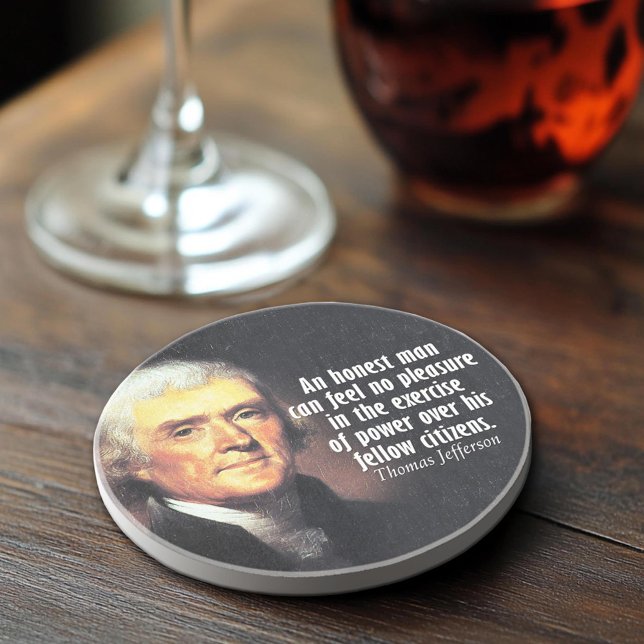 Porta-copos De Arenito Thomas Jefferson Citação do Poder (Thomas Jefferson Quote Coaster)