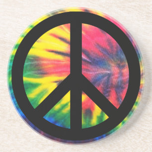 Porta-copos De Arenito Tie Dyed Black Peace Sign