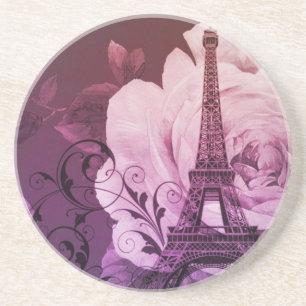 Porta-copos De Arenito Torre Eiffel feminino floral roxa chique de Boho