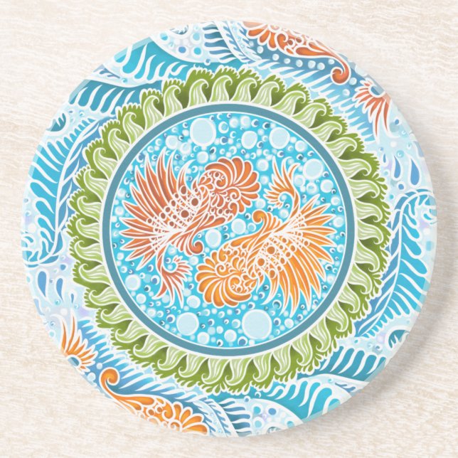 Porta-copos De Arenito Tropical Koi Mandala (Frente)