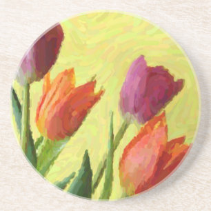 Porta-copos De Arenito Tulipas Impressionistas Vintage Copo de Arenito