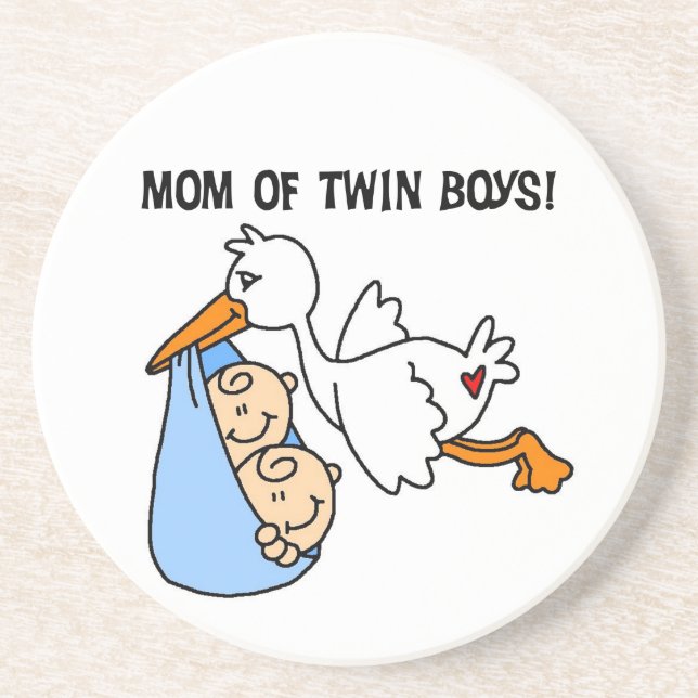 Porta-copos De Arenito Twin Boys Mamãe Stork Gifts (Frente)