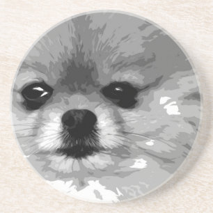 Porta-copos De Arenito Um Pomeranian preto e branco