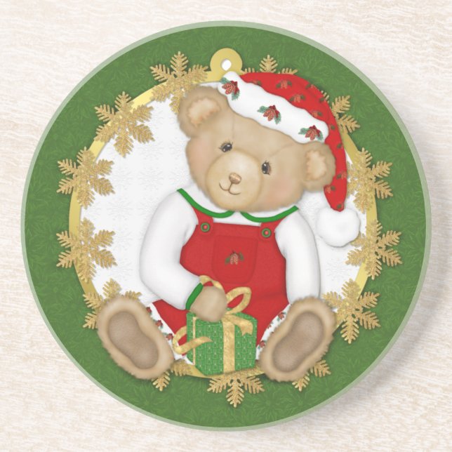 Porta-copos De Arenito Urso de Teddy de Natal - Menino (Frente)