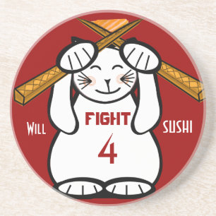 Porta-copos De Arenito Vai lutar por Sushi Maneki Neko Funny