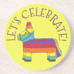 Porta-copos De Arenito Vamos celebra Rainbow Fiesta Donkey Pinata Party
