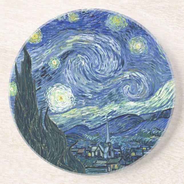 Porta-copos De Arenito Van Gogh - Starry Night (Frente)