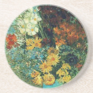 Porta-copos De Arenito Vaso com margaridas e anêmonas