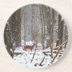 Porta-copos De Arenito Veado na neve cai