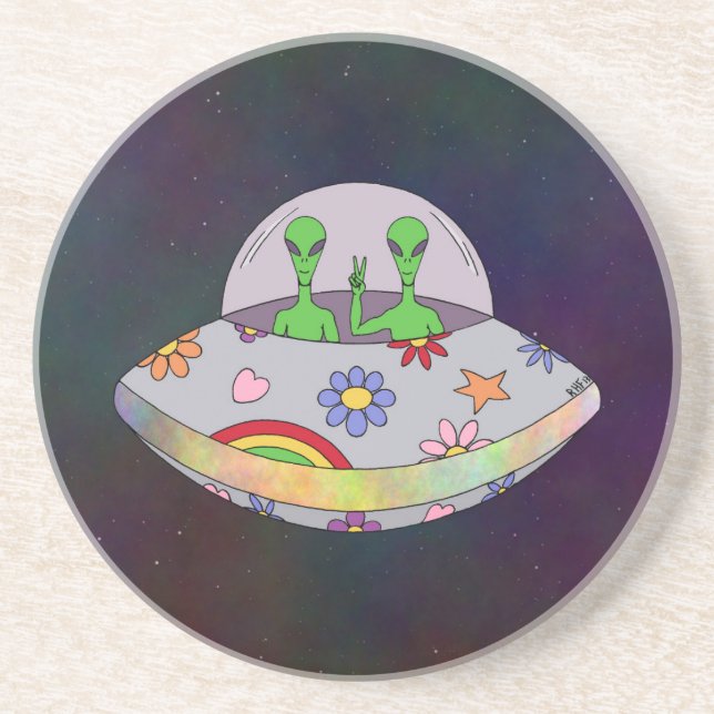 Porta-copos De Arenito Vêm no UFO da paz (Frente)