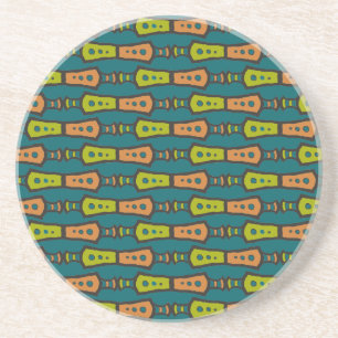 Porta-copos De Arenito Vermelho, Amarelo, Preto, Tribal em Teal: Porta co