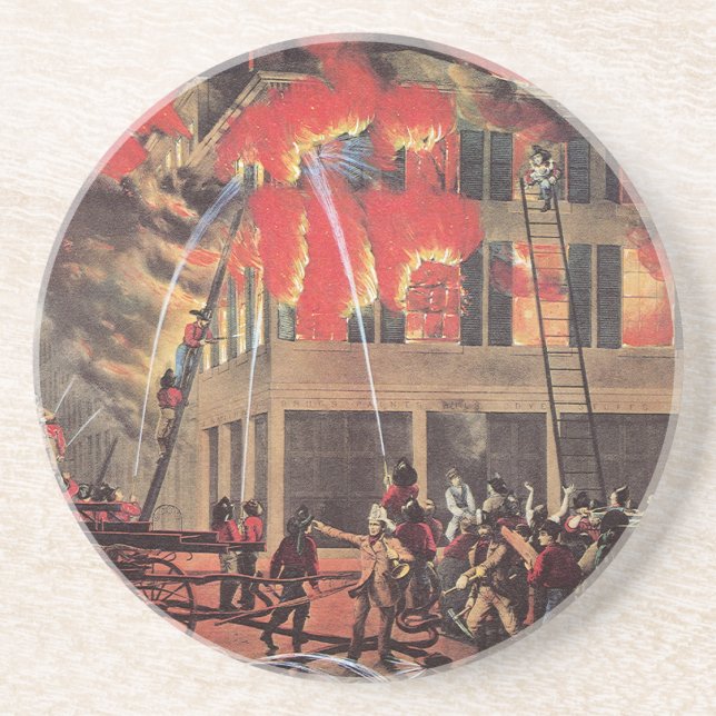 Porta-copos De Arenito Vida de bombeiro, fogos de artifício de negócios v (Frente)